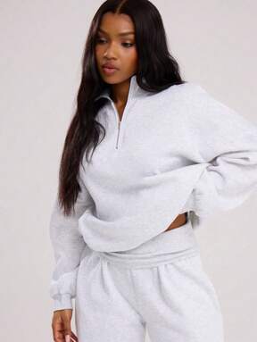 MUSERA Quarter Zip Oversized Sweatshirt Relaxed Fit Back To School Cosy Cute Casual Everyday Capsule Wardrobe Y2K Streetwear Grey Spring Holiday Summer