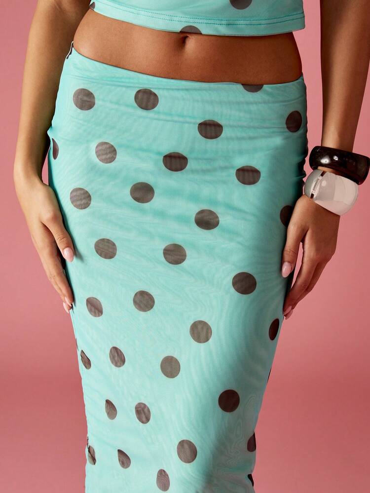 MISSGUIDED 레트로 스타일 물방울 무늬 미디 펜슬 스커트 하와이 여름 해변 휴가 파티 이브닝 캐주얼 웨어