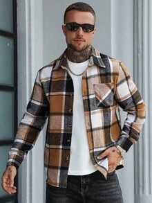 EGENSIO Men's Plaid Single-Breasted Pocket Casual Shacket, Autumn, Old Money, Perfect Holiday Gift For Boyfriend & Husband - Multicolor - View 3