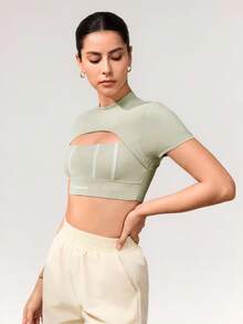 Activina Women's Solid Color Minimalist Daily Cutout Short Sleeve Sports T-Shirt Gym Shirts