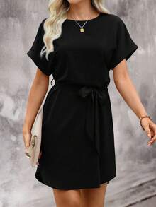 EMERY ROSE 优雅腰带设计短裙，适合夏季日常穿着 - 黑色 - 查看 4