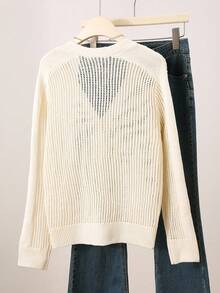 Franclia Áo khoác cardigan nữ cổ chữ V màu mơ cắt xẻ tối giản - Màu be - Xem 2