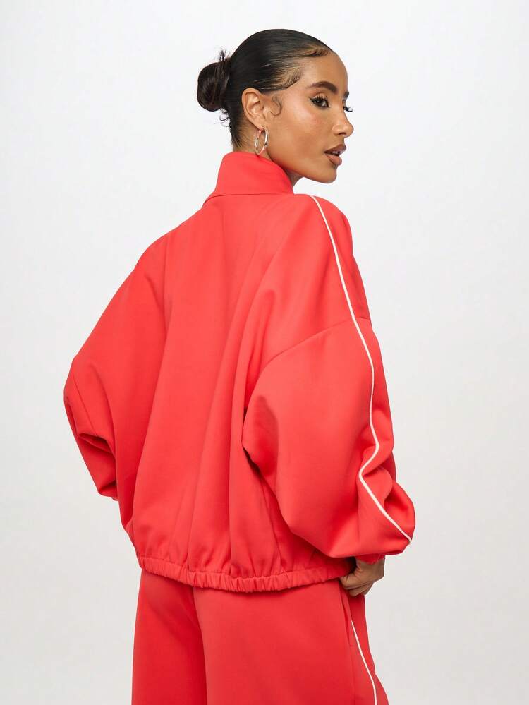 SUMWON WOMEN Top de survêtement entièrement zippé avec patch étoile, design universitaire