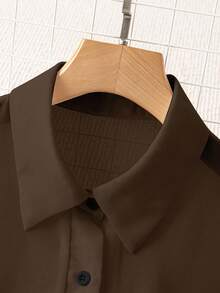Franclia Camisa minimalista transparente de color sólido con cuello vuelto - Marrón - Ver 4