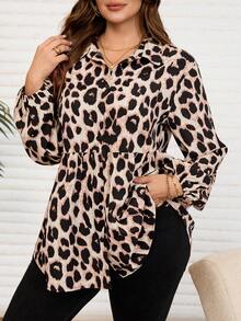 EMERY ROSE Plus Size Leopard Print Ruffle Hem Blouse, Casual For Women, All Season For Women - Multicolor - View 8