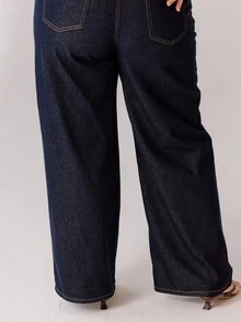 Aralina Plus Casual Curve 靛蓝筒形牛仔裤