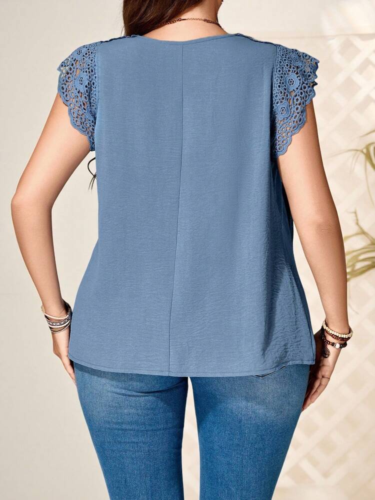 Plus Size Women Water-Soluble Lace Tunic Tops Dressy Blouses , Vacation Summer,Spring