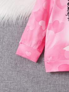 SHEIN 女嬰卡通愛心印花T恤與內搭褲套裝，適合婚禮、派對、舞會、生日、萬聖節、畢業季，秋季粉黑配色可愛爸爸的小女孩 - 彩色 - 查看 4