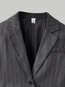 Ontre Set de blazer con cuello con muesca a rayas y minifalda para niña preadolescente