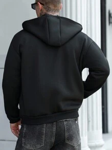 Manfinity Homme Men Zip-Up Hoodies Halloween Black Boxy Zip Up Hoodie , Fall, Long Sleeve Top