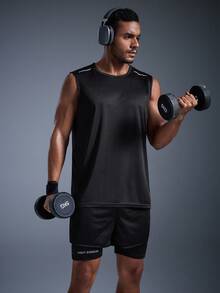 DRIFTMERE Casual Outdoor Sports Set, Black Sports Tank Top And Breathable Shorts Set, Fashion, Comfortable, Breathable, Suitable For Summer Outdoor Sports, Running, Hiking Spring To Summer, Men Sports Comfort And Soft Tracksuits, For Daily Sports Leisure And Gym Fitness, Athleisure Style, Sporty Fashion - Black - View 6