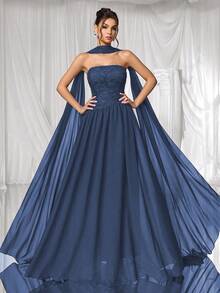 Coutiva 正式晚礼服（华丽装饰） - 藏蓝色 - 查看 3