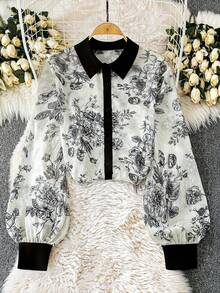 GlowEve CURVE Áo sơ mi dài tay ve áo họa tiết hoa cỡ lớn dành cho nữ - Nhiều màu - Xem 3
