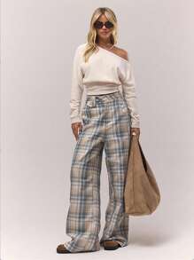 MUSERA 不对称领口收腰长袖上衣，复古乡村风，可爱舒适，休闲居家风，女士奶油糖色优雅情人节春夏假日必备 - 杏色 - 查看 4