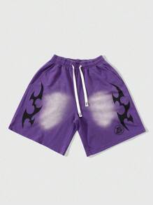 ROMWE MEN Street Life 男士复古印花松紧腰抽绳宽松夏季短裤