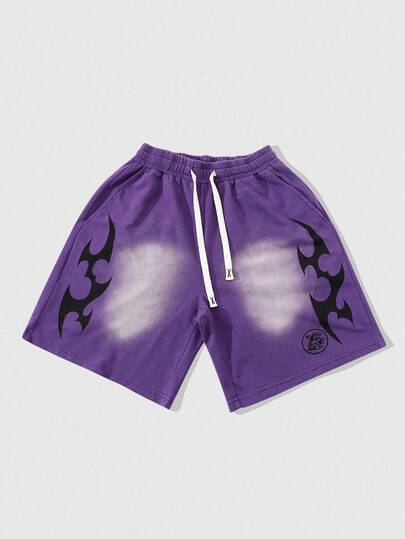 Street Life Pantaloncini estivi da uomo con stampa retrò, vita elastica con laccetto, modello ampio