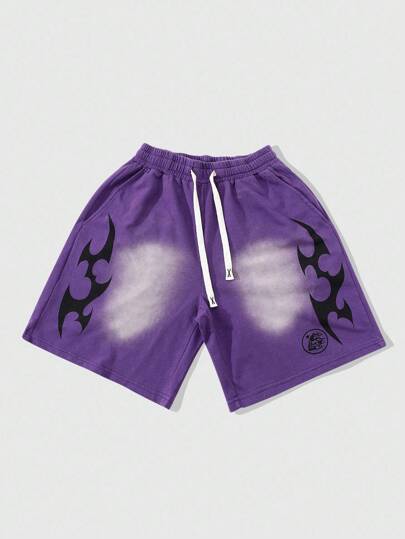 ROMWE MEN Street Life 男士复古印花松紧腰抽绳宽松夏季短裤