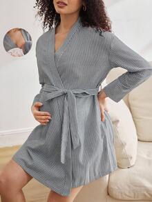 Bata de maternidad de verano de moda informal y de lactancia, bata corta de maternidad para mujer, invierno - Multicolor - Ver 1