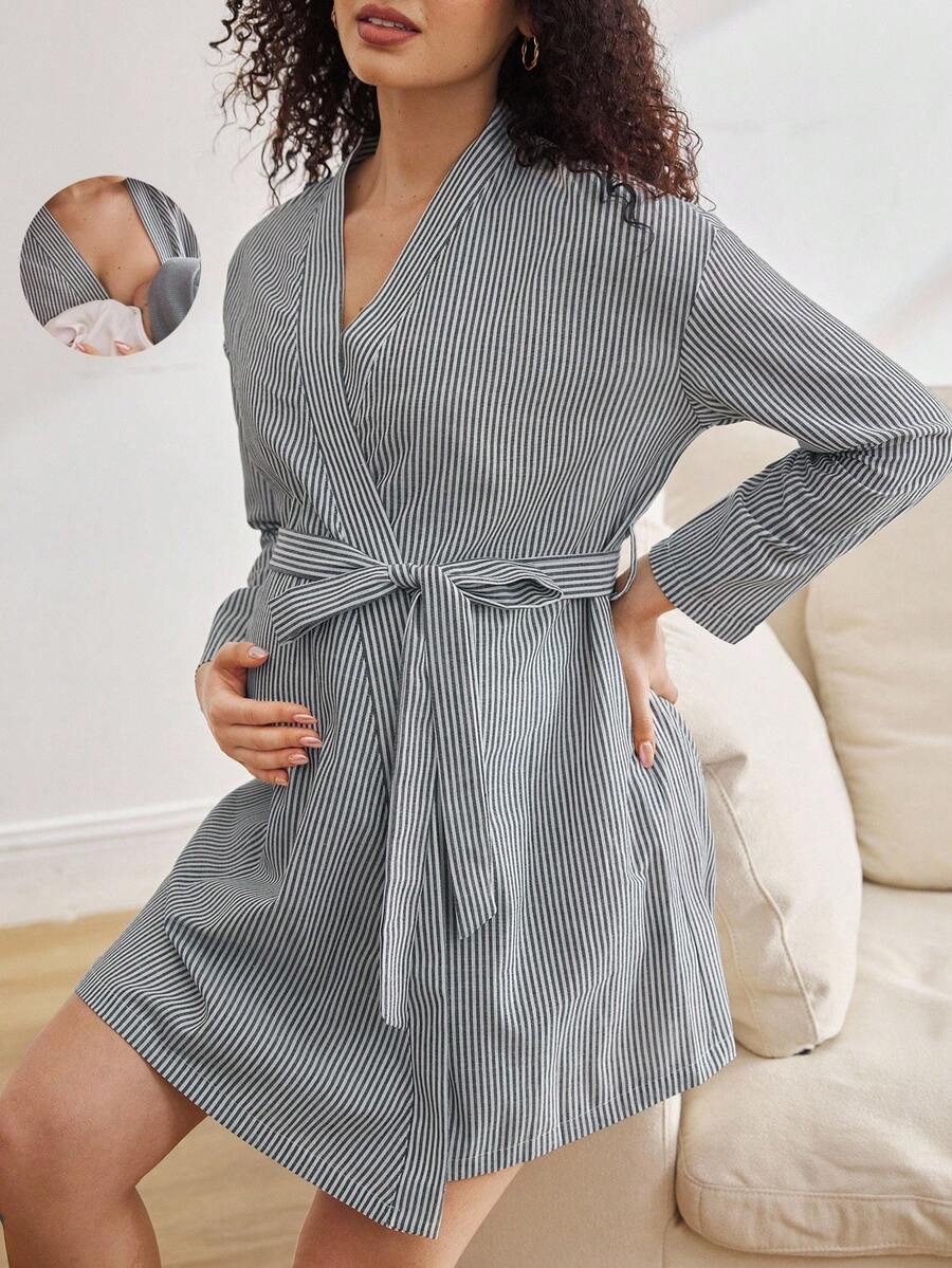 Bata de maternidad de verano de moda informal y de lactancia, bata corta de maternidad para mujer, invierno - Multicolor - Ver 1