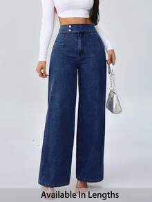 SHEIN PETITE CURVE Cỡ lớn Thu Đông Trở lại trường Trở về trường Halloween Giáng sinh Dễ thương Thời trang dạo phố Công sở Thường ngày Phụ nữ Đồng quê Cổ điển Khiêm tốn Tiền cũ Phụ nữ Thời trang công sở Trang phục giáo viên cho phụ nữ Trang phục đi nhà thờ Phụ nữ Màu trơn Cài nút Thường ngày Đa năng Quần jean ống rộng màu xanh - Màu xanh lam - Xem 8