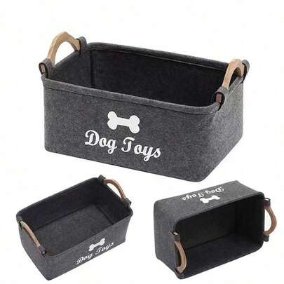 1 件毛毡宠物玩具盒、狗玩具盒、储物篮收纳盒，用于整理宠物玩具、毯子、牵引绳和食物