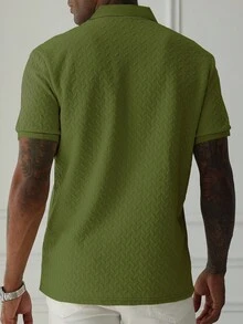 Manfinity Homme Áo thun polo tay ngắn họa tiết trơn màu thường ngày cho nam, mùa hè - xanh quân đội - Xem 4