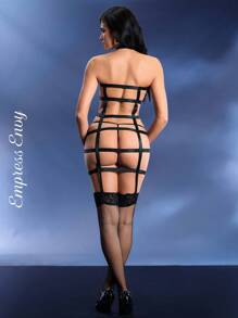 Fantasy Costume Áo lót hở lưng gợi cảm màu trơn kèm quần lọt khe cho nữ - màu đen - Xem 2