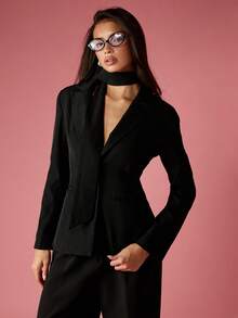 MISSGUIDED Professioneller Blazer mit Krawatte, Büroarbeit Business Anzug Jacke, formell, maßgeschneidert, schlanker Schnitt, modern, elegant, langärmlig, Berufskleidung, Herbst-Winter-Mode - Schwarz - Übersicht 1