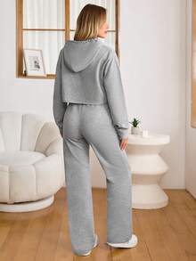 EURMUSE Two Pieces Sweatshirt And Sweatpants Set - Grey - View 2