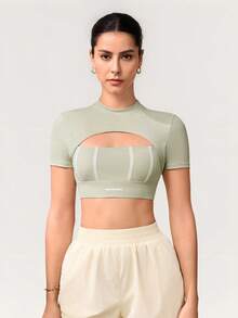 Activina Women's Solid Color Minimalist Daily Cutout Short Sleeve Sports T-Shirt Gym Shirts