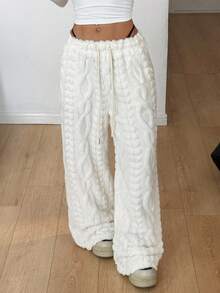 Coolane 女式米色仿皮草内衬抽绳保暖裤，秋冬 - 米色 - 查看 4