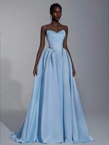 Elitara Elegantes gestricktes Patchwork-Satin-Bustier-Baskenrock mit Taillenbund, luxuriöser 3D-Strass, superweiter A-Linie-Rock mit verstellbarem Rückenbindung, geeignet für Date, Party, Hochzeit, Urlaub, Schulanfang, formelle Gala