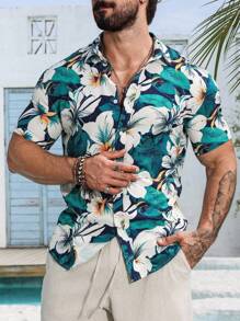 Manfinity RSRT Men Floral Printed Button Up Colorful Short Sleeve Shirt For Summer, Vacation, Boyfriend Gift, Beach - Multicolor - View 6