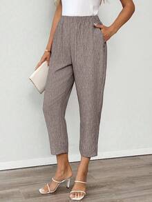 EMERY ROSE 女士休闲通勤锥形松紧腰裤 - 咖啡棕 - 查看 5