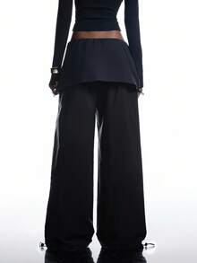 LYSMO 女士时尚通勤纯色低腰阔腿裤