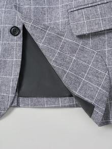 Calvornis 男士灰色格子 V 领休闲西装套装，春夏男士格子灰色西装外套和裤子两件套，商务正装风格，老款 - 灰色 - 查看 5