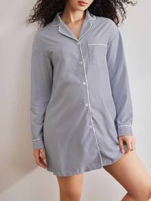 Moonlight&Mama 孕妇休闲基本款时尚哺乳条纹睡衣，秋季 - 彩色 - 查看 3