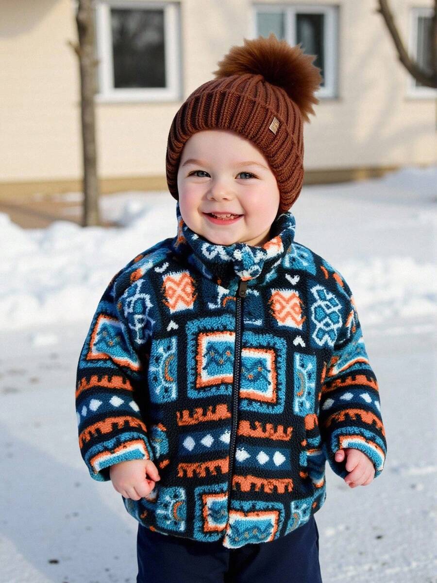 SHEIN Infant/Toddler Boys' Geometric Pattern Fleece Zip-Up High Collar Jacket, Suitable For Daily Wear, Outings, Travel Baby Boy Fleece Jacket Baby Boy Winter Jacket Boys Geometric Print Jacket 6 Months Baby Boy Winter Coat Newborn Baby Boy Zip Up Jacket Baby Boy Baby Girl Fleece Jacket Baby Boy Baby Girl Sherpa Jacket 3M-3T Fall/Winter Neutral Baby Clothes Neutral Baby Clothes Unisex Jacket - Multicolor - View 1