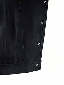 Manfinity EMRG Men's Oblique Button Long Sleeve Jacket, Asymmetrical Button Design Casual Jacket, Recommended Gift For Husband, Boyfriend, Friend, Black Cropped Jacket Men, Black Jacket Men, Fall - Black - View 7