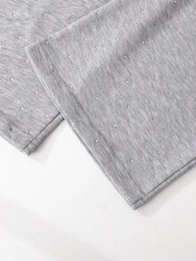 Tween Girls' Elastic Waist Solid Color Loose Straight Leg Rhinestone Embellished Casual Sweatpants Fall Winter