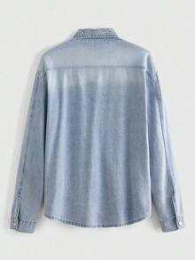 ROMWE Street Life Men's Rhinestone Decor Avant Long Sleeve Single-Breasted Denim Jacket - Blue - View 2