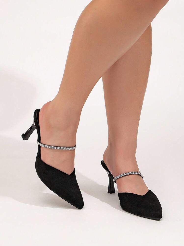 CUCCOO CURVES Plus Size Women's Pointed Toe High Heel Rhinestone Embellished T-Strap Fashion Dress Pumps