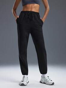 Powerista Women's Casual Solid Color Sports Pants - Black - View 3