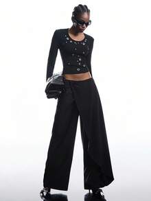 LYSMO 休闲裹身阔腿裤，适合日常穿着 - 黑色 - 查看 5