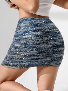 Modelyn Sequin & Fuzzy Striped Bodycon Mini Skirt For Women - Multicolor - View 3