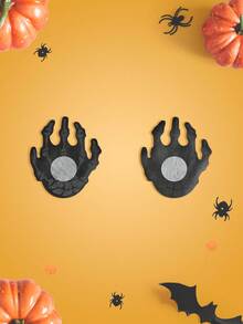 Notgurli 2pcs Halloween Funny Nipple Covers - Devil Hand & Skeleton, Black & White Contrast, Pasties For Nightclub, Bar, Party, Women Nipple Pasties Skeleton Nipple Pasties Spooky Nipple Pasties Halloween Nipple Pasties Summerween Bra Stickers - Black and White - View 2