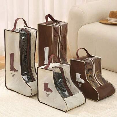 SHEIN Bolsa de almacenamiento de botas, bolsa de almacenamiento para botas altas y de tobillo, nueva funda protectora transparente de moda para botas, bolsas para botas de mujer altas y de tobillo, bolsa de botas no tejida para viajes y hogar con cremallera y asas de transporte, bolsa de almacenamiento de botas portátil impermeable y gruesa, protectora, transpirable y ahorradora de espacio, ideal para viajes, organización de armarios y protección de calzado, adecuada para zapatos planos, botas de tobillo y botas altas