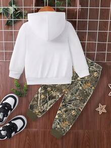 SHEIN 2 件套男婴休闲简约时尚 23 号图案连帽衫，适合春秋冬季 - 彩色 - 查看 2