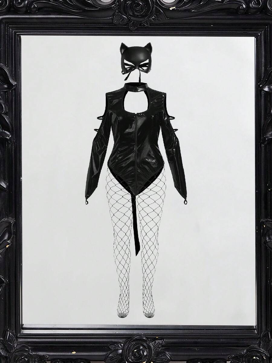 Fantasy Costume 大码时尚性感镂空前内衣 - 黑色 - 查看 1