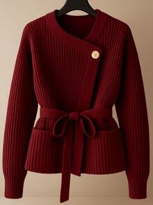 CLARA VERO 女士冬季淡粉色休闲毛衣裙 - 酒紅色 - 查看 1